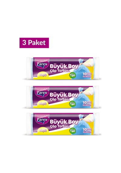 Güçlü Çöp Torbası Büyük Boy 10'lu 65 X 80 Cm Üçlü Set