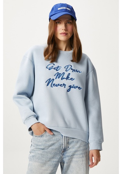 Kadın Dress Nakışlı Mavi Sweatshirt Mavi