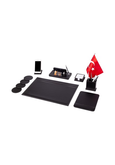 Bayraklı Deri Sümen Takımı Masa Isimliği Deri Sümen Seti