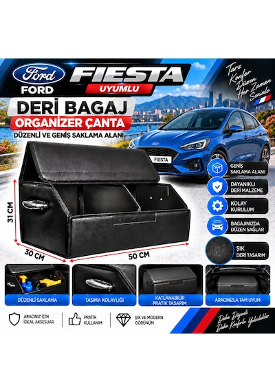 Ford Fiesta Uyumlu Oto Bagaj Organizeri Deri Bagaj Kutu Çanta 1