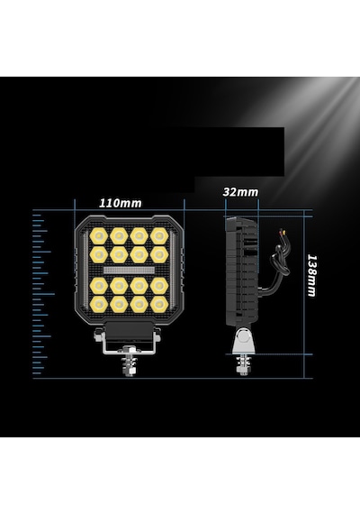 Kamyon Traktör İş Makinesi Tepe Ve Tampon Çalışma Lambası Ve Sis Farı 4 İnç 12-24v Gündüz 16 Led