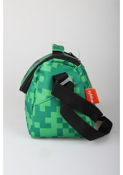 X Dekomus Lisanslı Creeper Piksel Desenli Termoslu Beslenme Çantası Açık Gri