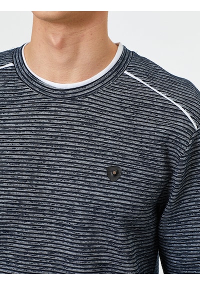 Koton Bisiklet Yaka Logo Detaylı Omzu Çizgili Slim Fit Kazak Lacivert 0yam91584gk