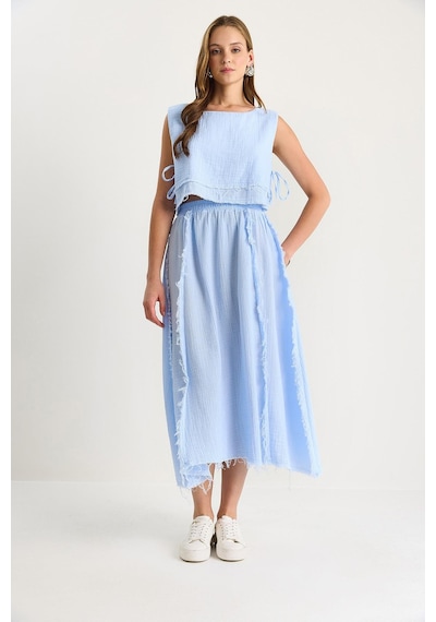 Shade Kadın Beli Lastikli Etek Yandan Bağlama Detaylı Crop Müslin Alt-üst Takım 60283236 - Bebe Mavisi