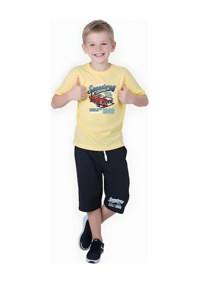 Fyk Kids Erkek Çocuk Yazlık Speeedway Baskılı Alt-üst Takım Sarı