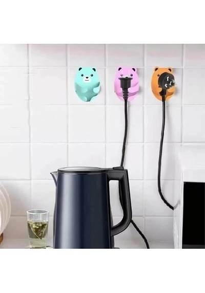 4 Adet Ayıcık Desenli Laptop Airfryer Kettle Kablo Fiş Düzenleyici Duvar Askısı Sabitleyici Tutucu