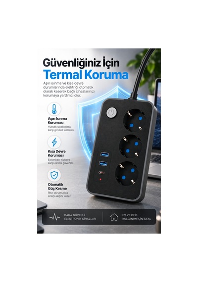 Robeve Blic 3 Lü Termal Akım Korumalı Uzatma Prizi 2 Metre Kablolu, 2 Usb + 1 Type-c Hızlı Şarj, Çocuk Korumalı, Aç/kapa Anahtarlı Çoklu Priz Grup Priz Grup Uzatma Prizi 3'lü Priz 2 M Robeve Blic 3 Lü Termal Akım Korumalı Uzatma Prizi 2 Metre Kablolu, 2 Usb + 1 Type-c Hızlı Şarj, Çocuk Korumalı, Aç/kapa Anahtarlı Çoklu Priz Grup Priz Grup Uzatma Prizi 3'lü Priz 2 M
