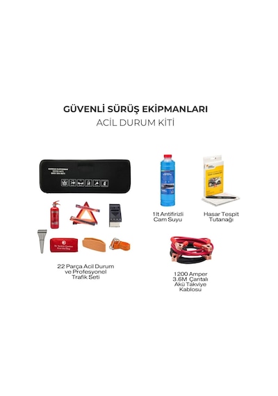 Acil Durum Kiti: Trafik Seti, Antifrizli Cam Suyu, Akü Takviye Kablosu Ve Hasar Tespit Tutanağı - Siyah