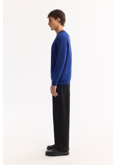 Avva Erkek Saks Bisiklet Yaka Pamuklu Şardonlu Baskılı Regular Fit Sweatshirt B001033 Saks Mavi