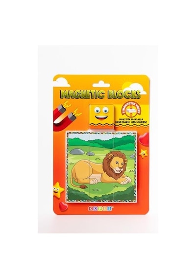 Manyetik Blok Çift Taraflı 9 Parçalı Mıknatıslı Puzzle 2 Görsel Aslan-zebra Yapboz 27087246