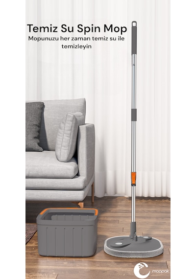 Moppak Mop Temizlik Seti Temiz Kirli Su Ayrımı Mikrofiber Kare Başlık