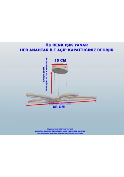Dmr Lotus Çiçek Sarkıt Led Avize Beyaz Kasa Üç Renk 6500k/4000k/3000k Beyaz Ilık/bbeyaz/sarı Günış Çok Renkli