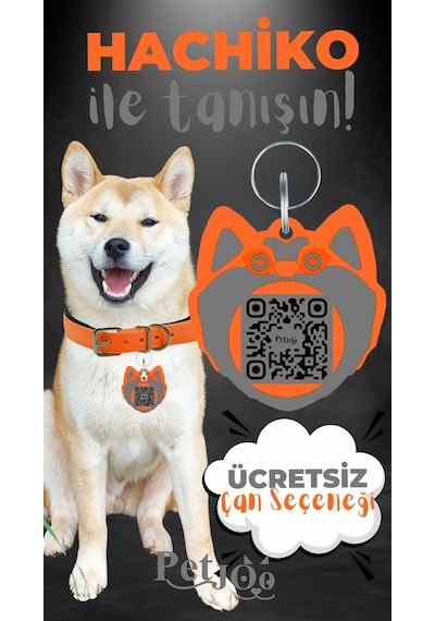 Petjoo 19.Hachiko Gri-Turuncu Qr'lı Köpek Künyesi