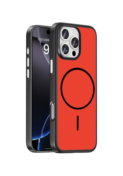 İphone 16 Pro Kılıf M-safe Şarj Özellikli Zore Lora Pc Kapak - Kırmızı-gri