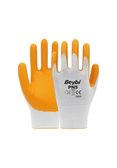 Pn5 Sarı No10 Polyester Astarlı Nitril İş Eldiveni 12 Çift