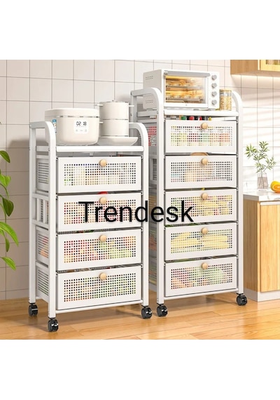 Trendesk 5 Katlı Metal Siyah Çekmeceli Tekerlekli Sebze Meyve Sepeti Mutfak Organizer Düzenleyici