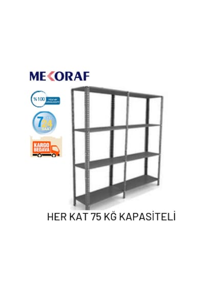 Mekoraf 31 X 93 2 Metre 4 Katlı 2 Ünite Raf Sistemi Gri