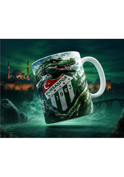 Bursaspor Timsah Kupa Bardak Yeşil Beyaz Tasarım Yüksek Kaliteli Kahve & Çay Kupası