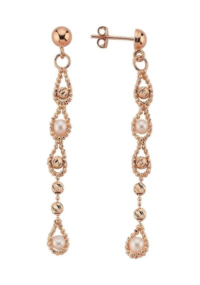5,5 Mm Dorikalı Sallantılı Doğal İnci Küpe Gold