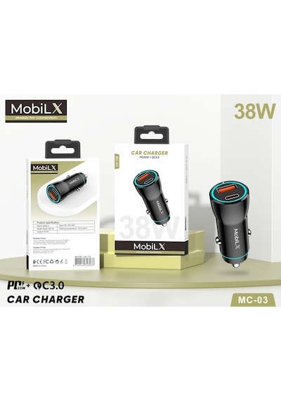 Mobilx Mc-03 38w Pd + Qc3.0 Metal Araç Şarj Cihazı Usb & Type-c Hızlı Çakmaklık Adaptörü