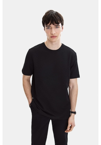 Backandbond Siyah Regular Fit Örme Bisiklet Yaka Tişört