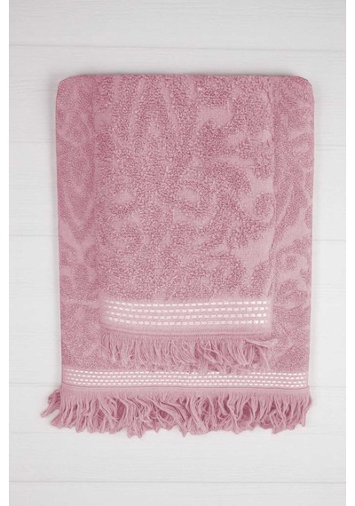 2 Parça Jakarlı Banyo Havlu Takımı %100 Pamuklu 90x150 Cm Arden Pembe Diğer