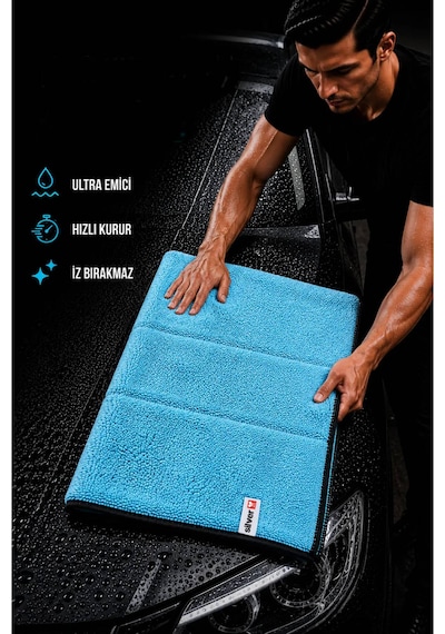 Mikrofiber Araç Kurulama Havlusu 50x70 Cm 600 Gsm Ultra Emici Oto Kurulama Bezi Çizmeyen Siyah Overlok Kenarlı