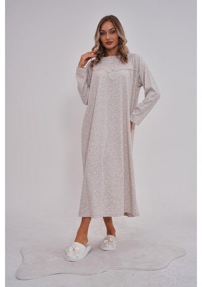 Mecit Pijama Mecit 6154 Vizon Kadın Çiçek Desenli Büyük Beden Gecelik