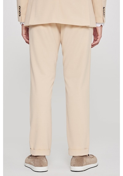 Erkek Bej Slim Fit Dar Kesim Mono Yaka Beli Bağlamalı Kapak Cepli Esnek Takım Elbise Bej