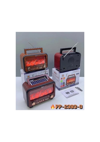 Güneş Enerjisi Ve Elektrik İle Şarj Olabilen Şömine Nostaljik Görünümlü Radyo Bluetooth Hoparlör