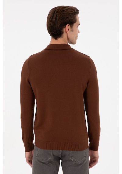 U.S. Polo Assn. Erkek Slim Fit Yarım Fermuarlı Kahverengi Basic Kazak 50297066-VR158