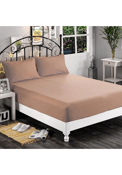 Aslans Ranforce Çift Kişilik Kumaş Çarşaf Seti Sütlü Kahve 160x200