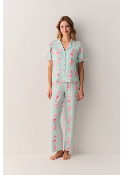 Suwen Elegant Gömlek Yaka Pijama Takımı Sh26604660b892 Yeşil