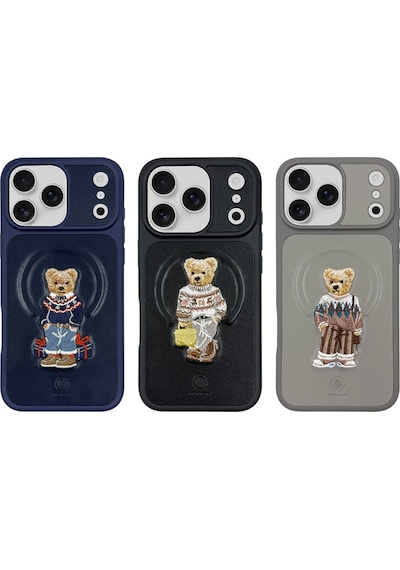 Zuckbear iPhone 17 Pro İçin Kılıf 3d Figürlü Pu Deri Yüzey Manyetik Şarj Destekli Kapak Aristo Lacivert
