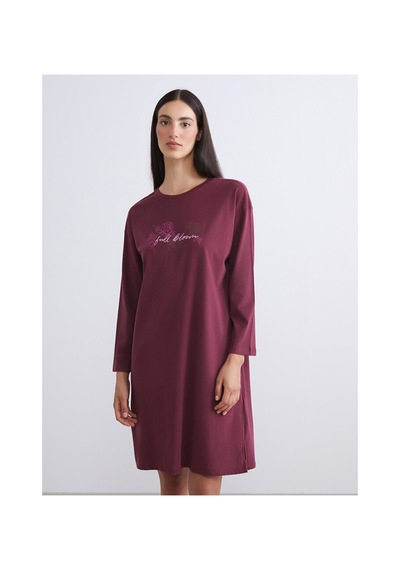 Lcw Dream Bordo Petite Bisiklet Yaka Baskılı Kadın Gecelik