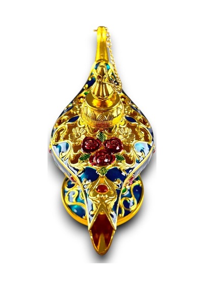 Aladdin Sihirli Lambası Mineli Renkli İşlemeli Dekoratif Biblo Alaattin Metal Çelik 23x15 CM 728358429