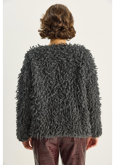 Shade Kadın Oversize Saçaklı Triko Hırka 9062 60283750 - Antrasit