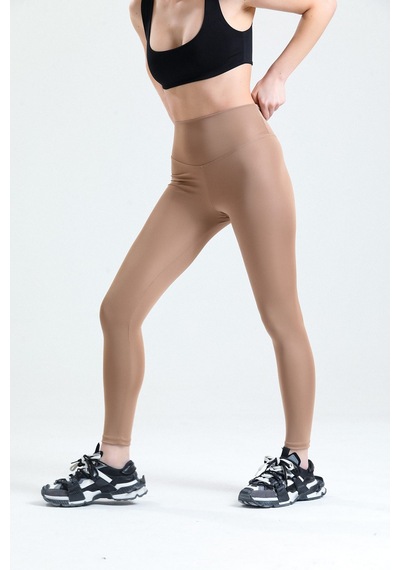 Thiff Gymwear Caramel Yüksek Bel Toparlayıcı Dalgıç Kumaş Spor Günlük Tayt Karamel