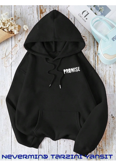 Nevermind Unisex Just The Ön Arka Baskılı Oversize Kapşonlu Sweatshirt 3 I Siyah