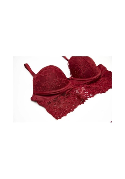 Godewo Burgundy Dolgulu Büstiyer Takım Bordo