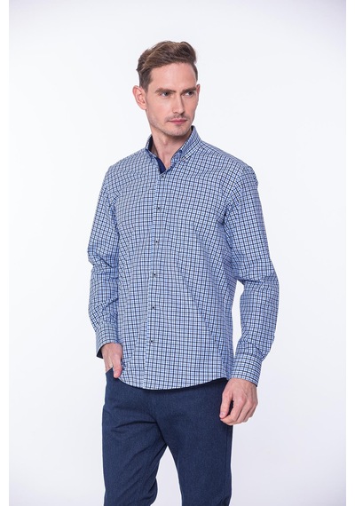 Klasik Uzun Kol King Kareli Hediye Kutulu Erkek Gömlek Fs-001258 - Saks Mavi-1400