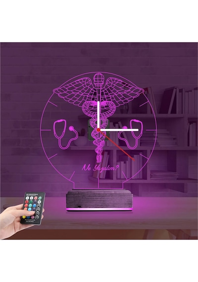 Luvivia Doktor Hediye Tıp Logo Kişiye Özel Saatli 3d Lamba - Masa Gece Lambası Şeffaf