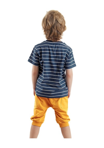Denokids Denizci Dino Erkek Çocuk T-shirt Kapri Şort Takım Çok Renkli