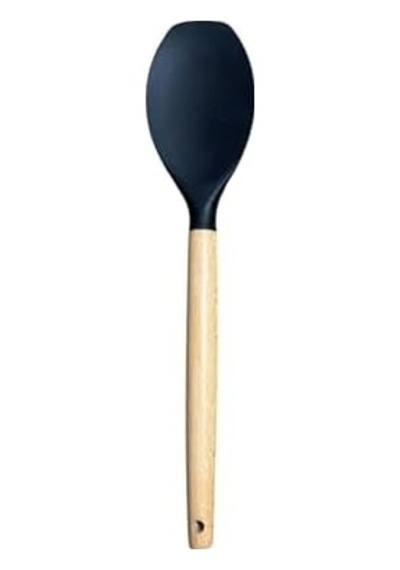 Ahşap Saplı Silikon Mutfak Servis Ve Yemek Hazırlama Düz Spatula, Siyah, 1 Adet 0
