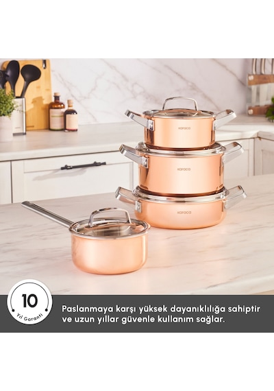 Karaca Power Steel 316+ 3ply Galileo 8 Parça Çelik Tencere Seti Bakır