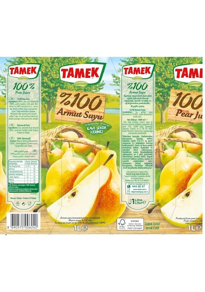 Tamek %100 Armut Suyu 1 Lt X 6 Adet