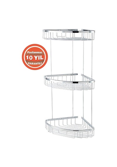 Çelik Banyo Paslanmaz Pirinç Zerrin 3'lü 22 22 Cm Şampuanlık Banyo Rafı Krom