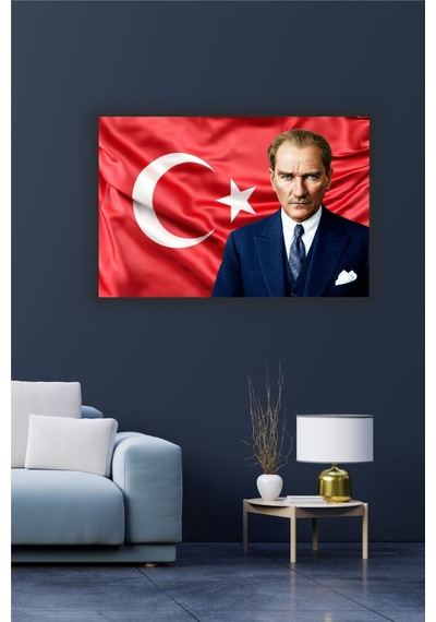 Atatürk İstiklal Bayrak Temalı Dekoratif Cam Tablo -50