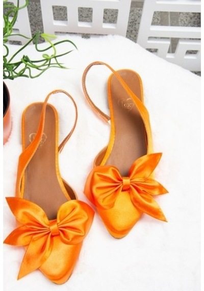 Fox Shoes Turuncu Saten Kumaş Kadın Babet H726809004 Turuncu