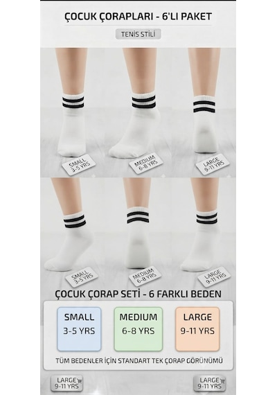 Km Collections 6'lı Çocuk Tenis Çorabı Beyaz